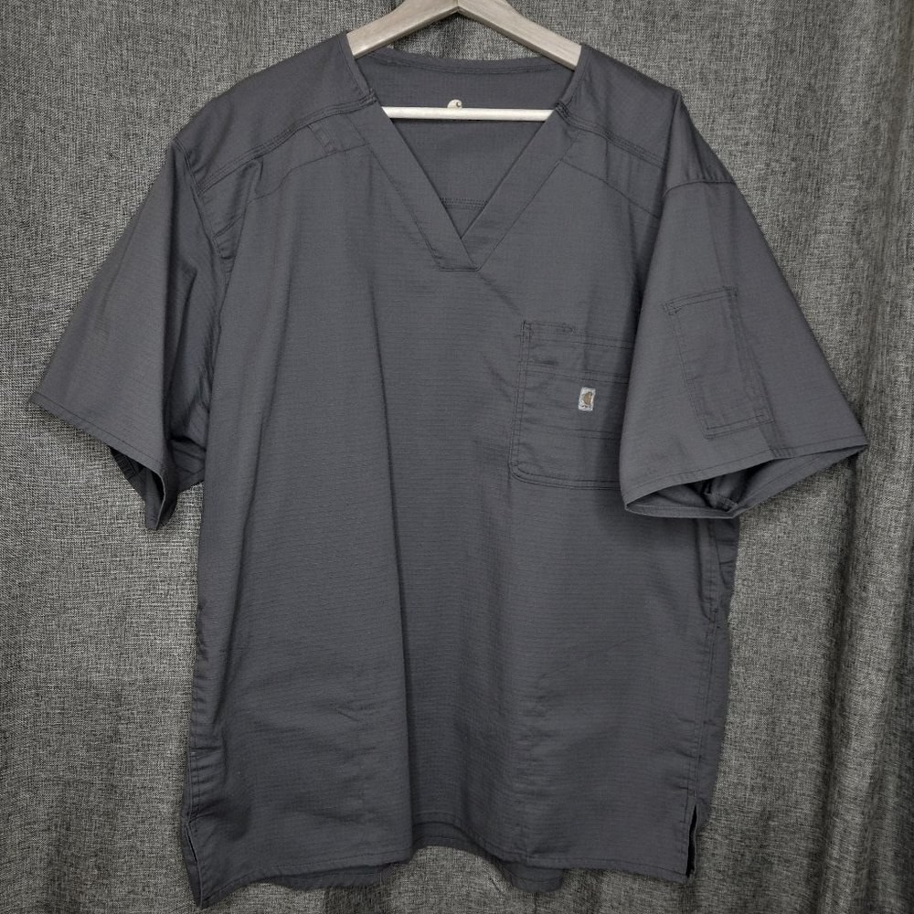 Carhartt Men's Scrubs Shirt Top Size 2X Gray V-Neck Short Sleeve